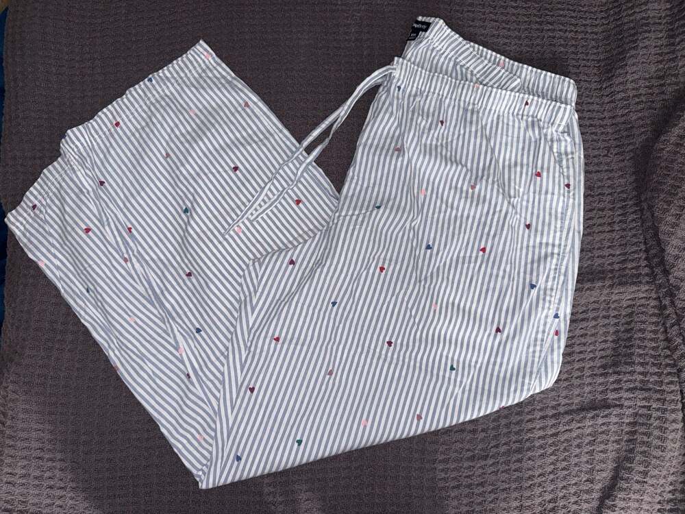 GapBody Blue and White Striped Poplin Heart Print Pajama Pants XXL